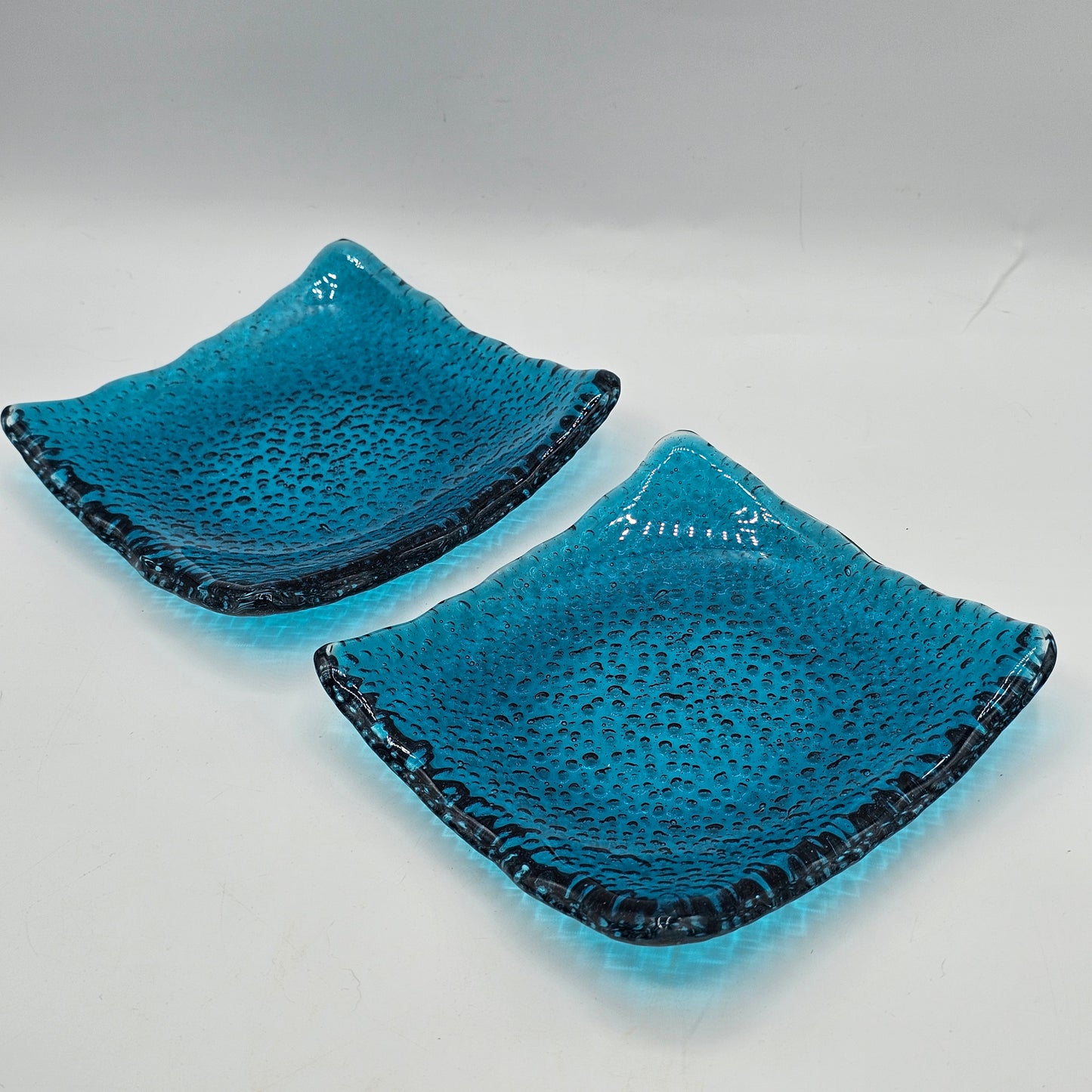 Square Blue Recycled Glass Trinket / Candy Dish - Set of 2