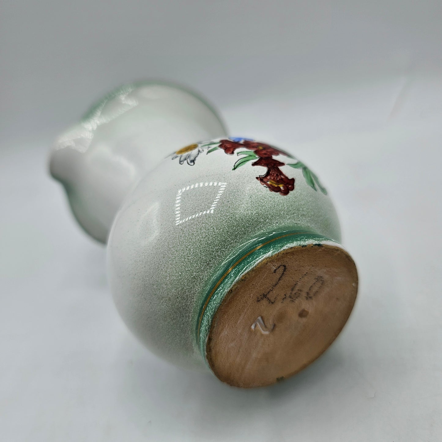 Hand Painted Pottery Individual Creamer with Flowers (damage noted)