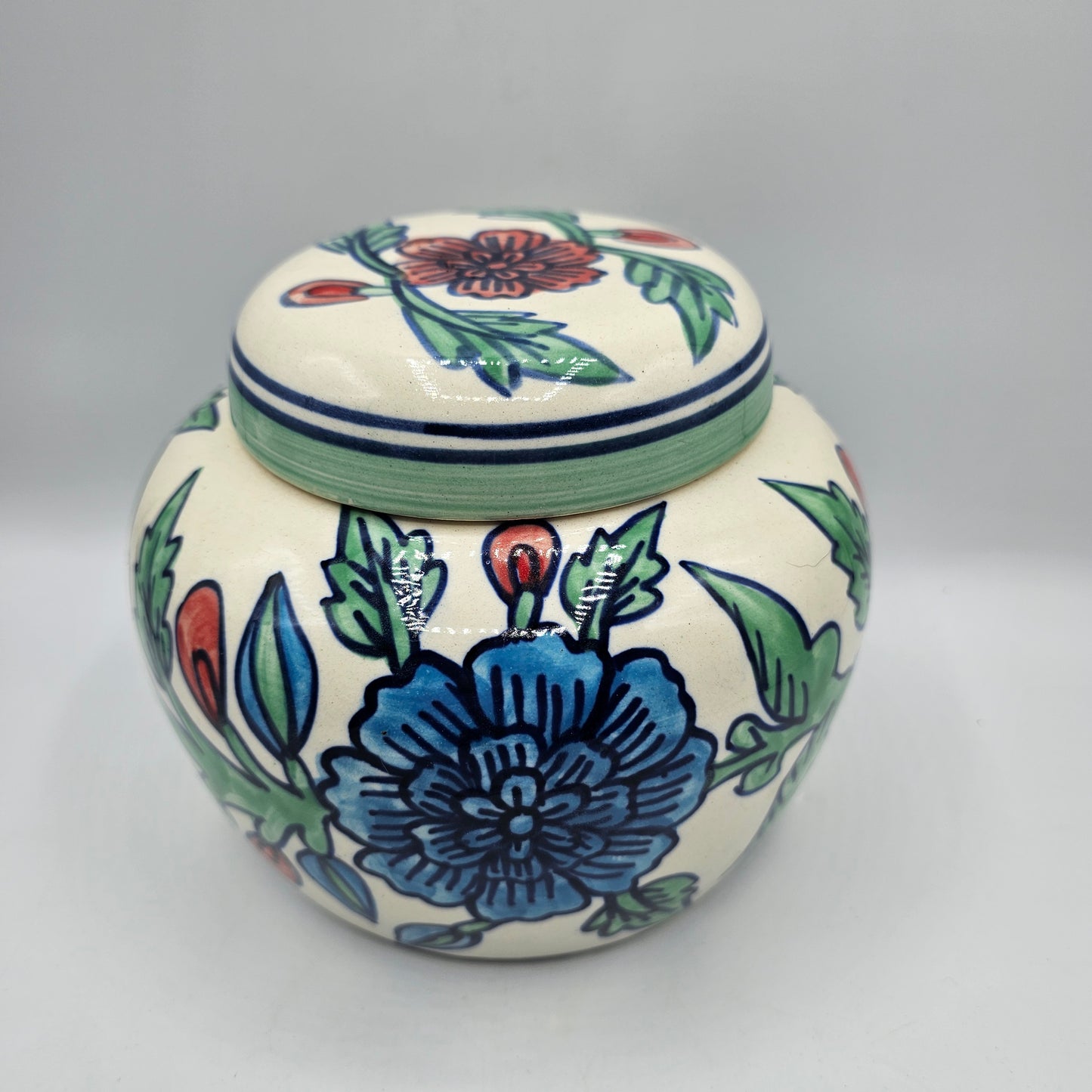 Large Floral Ginger Jar / Cookie Jar with Lid