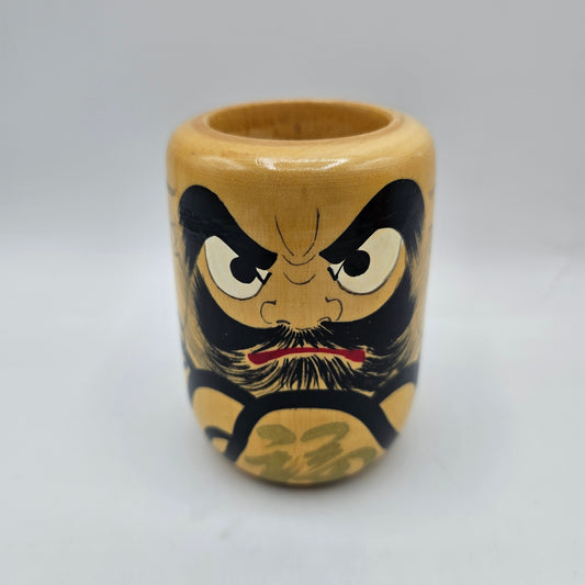 Kokeshi or Daruma Style Wooden Pencil Pot or Candle Holder - Signed, Made in Japan