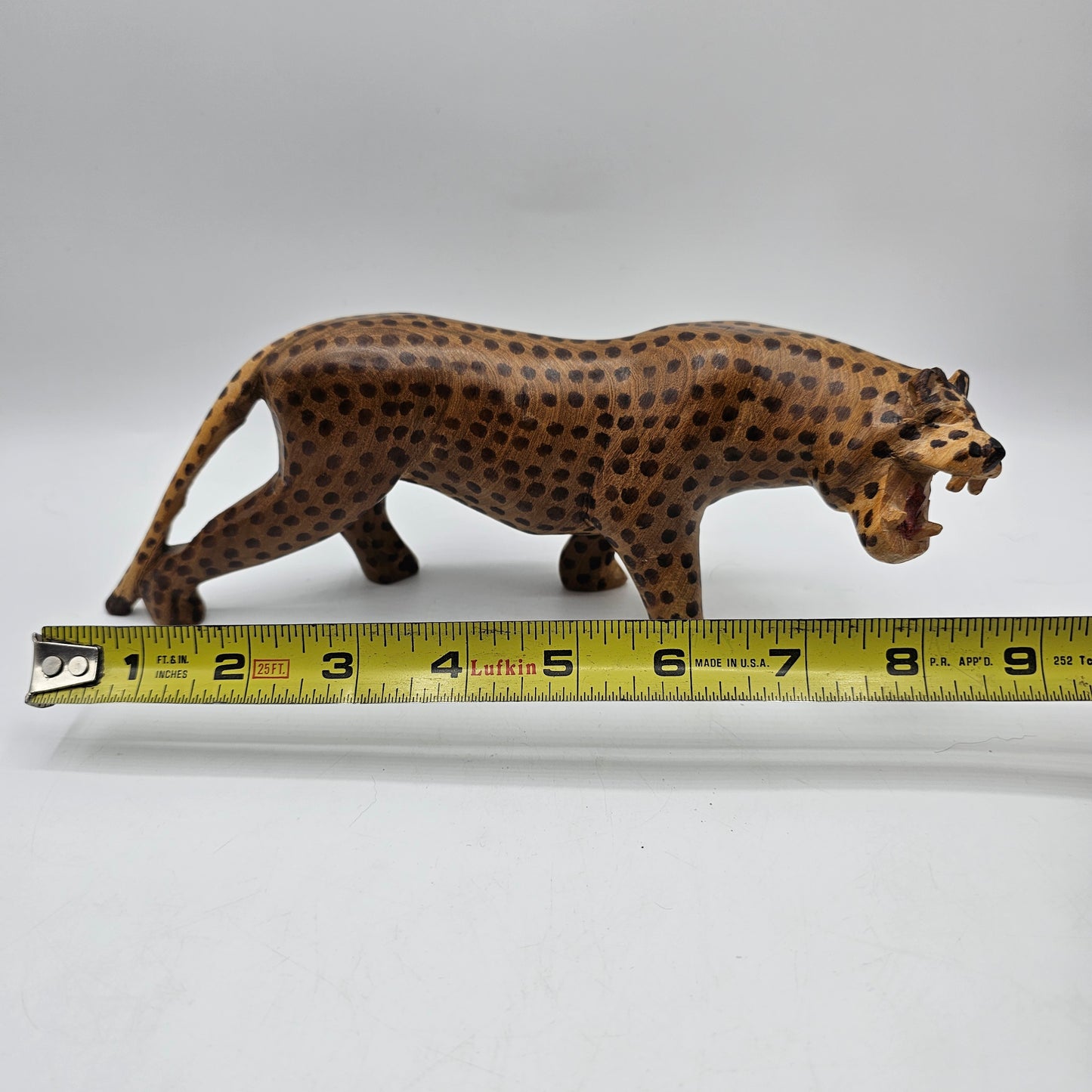 Vintage Hand Carved Wood Cheetah Cat