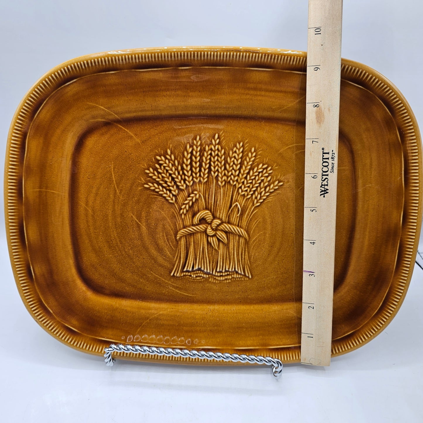 Franciscan Brown Wheat Sheaf Ceramic Serving Platter Dish / Fall Decor