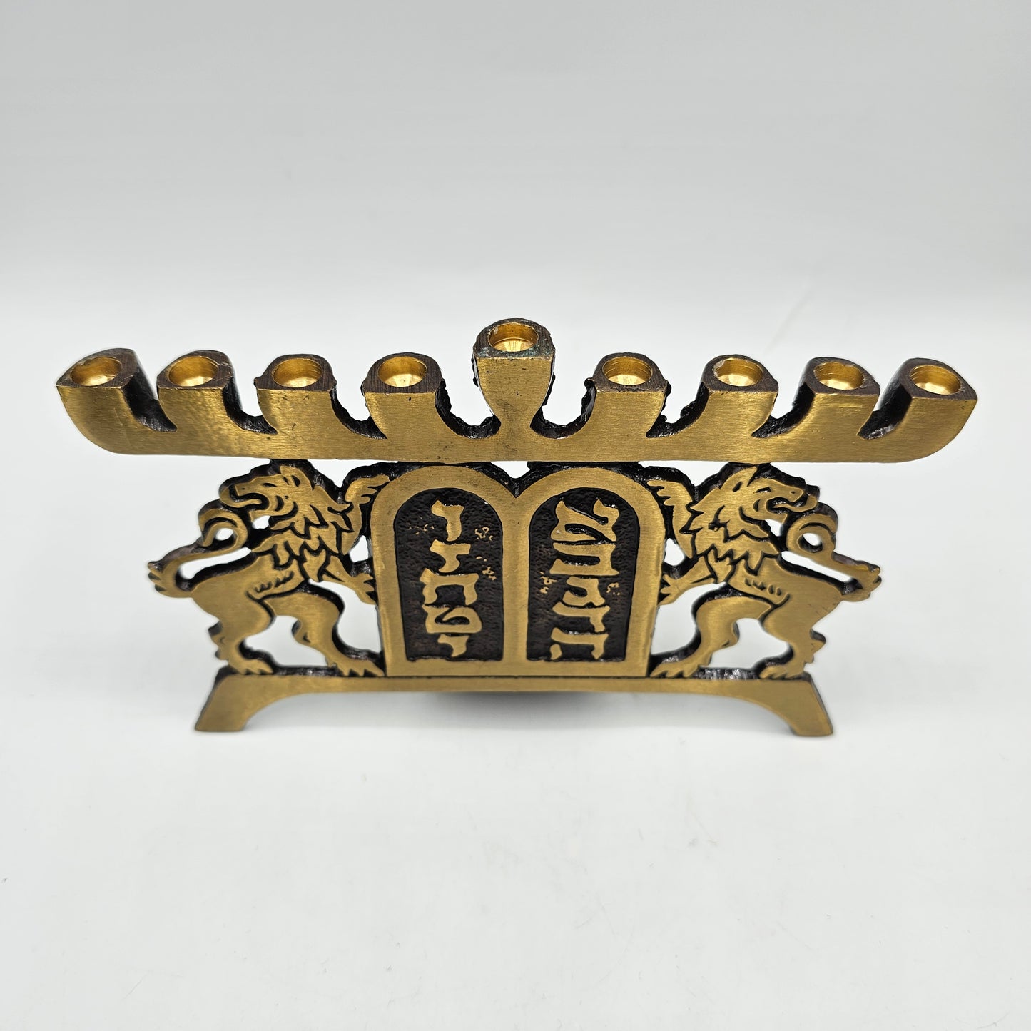 Vintage Brass "Welcome" Menorah by Hen Holon of Israel (for mini taper candles)