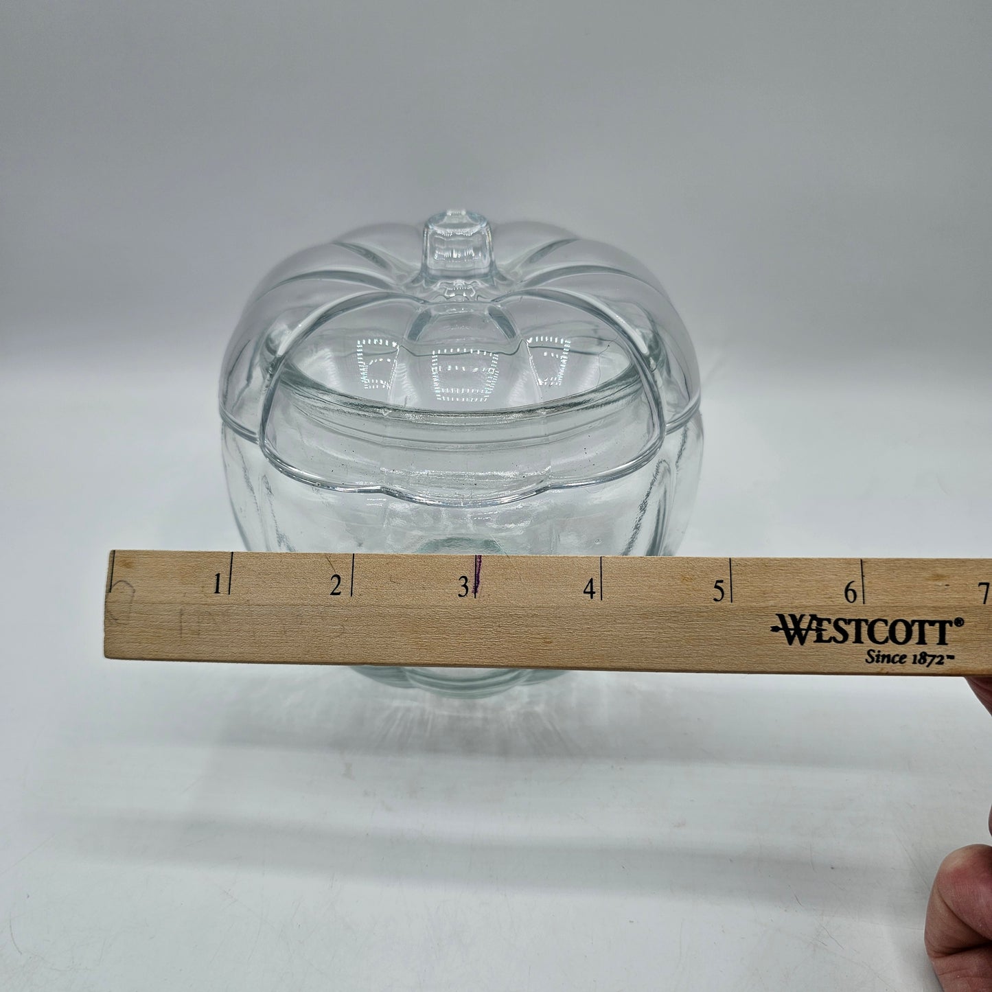 Robert Stanley Clear Glass Pumpkin Candy Dish / Canister - 5"