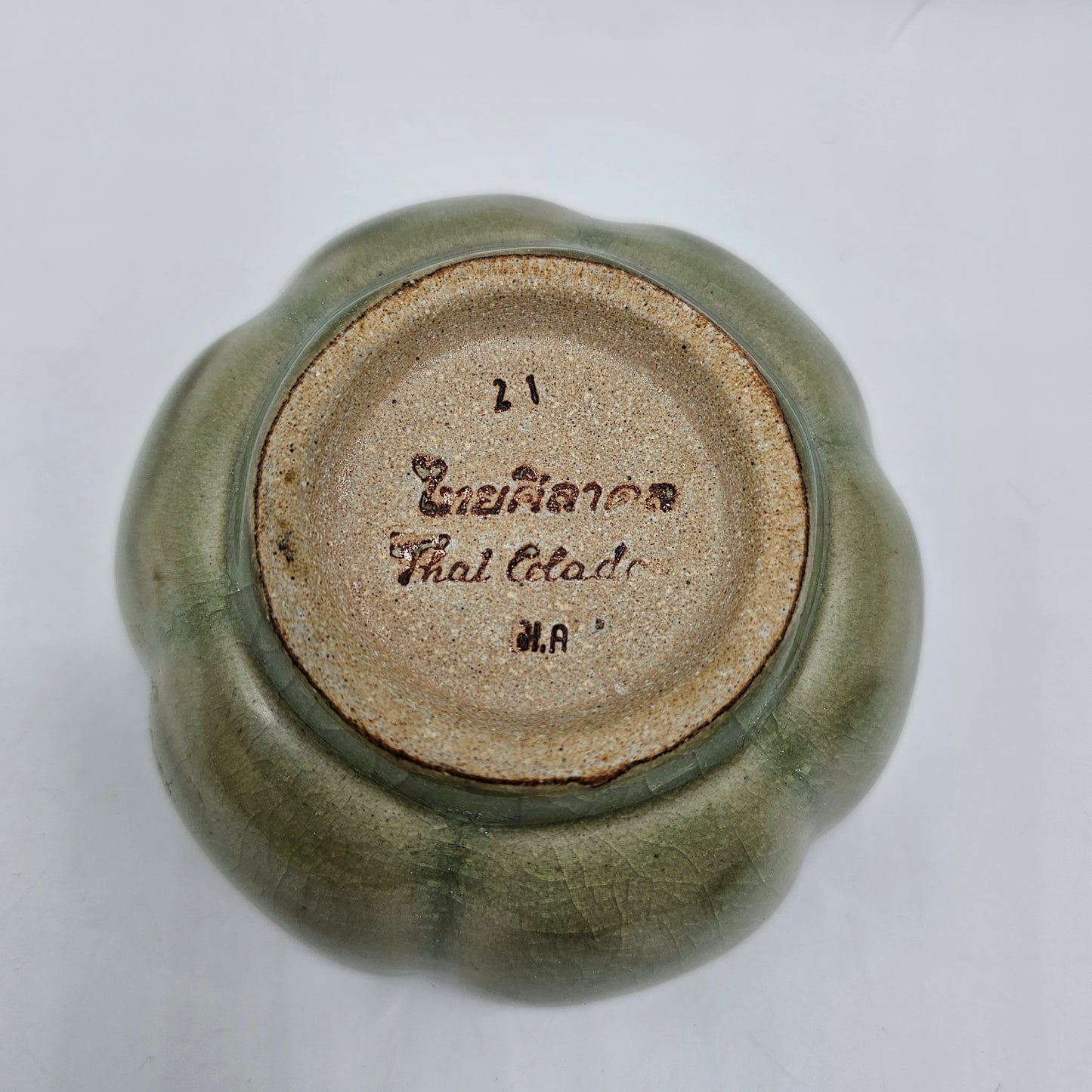 Thai Celadon Green Flower Bowl with Natural Crazing