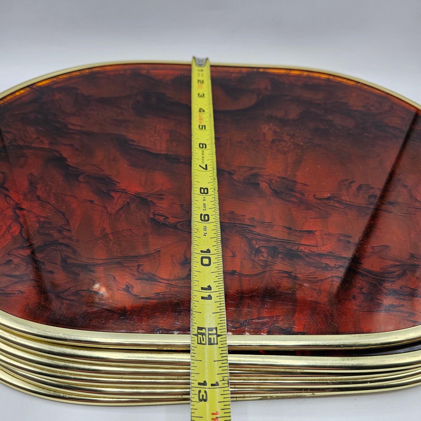 Vintage Tortoiseshell Lucite Placemats with Gold Tone Metal Rim - Set of 6