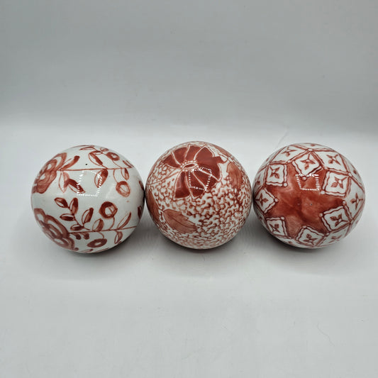 Pink and White Floral Porcelain Decorative Carpet Balls - Set of 3