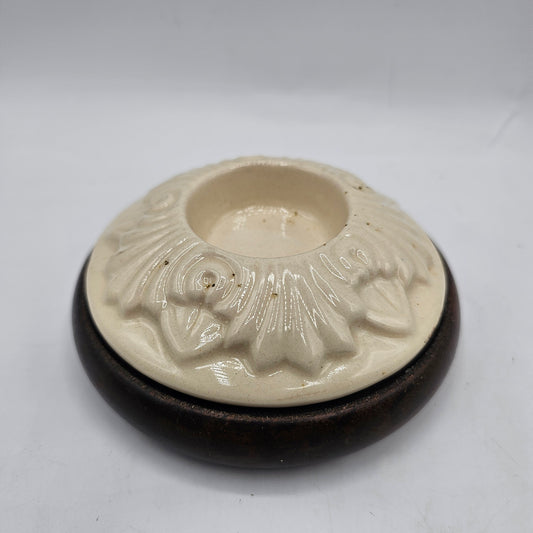 Vintage Aged Ceramic and Wood Tealight or Votive Candle Holder