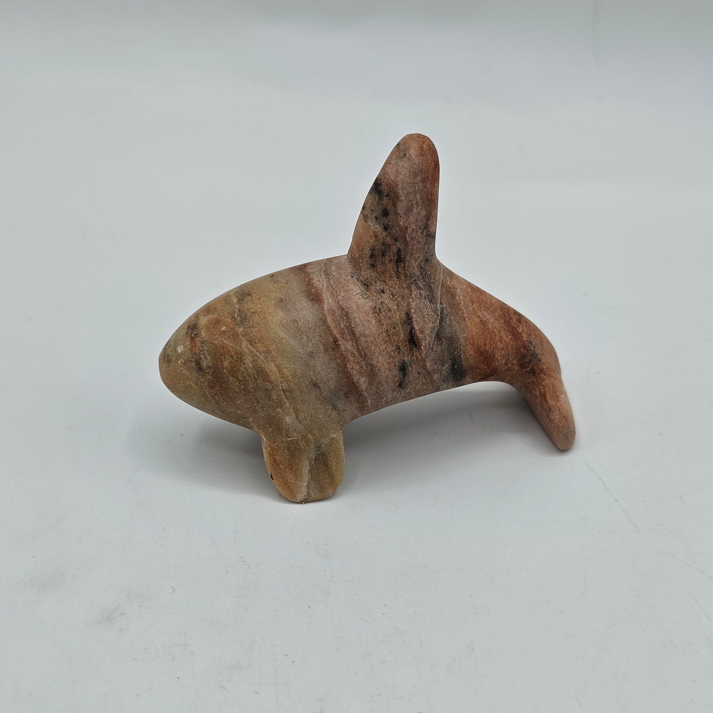 Red Sky Studios Polished Pink Banded Stone Killer Whale Native American Fetish Figurine - Signed, 2005