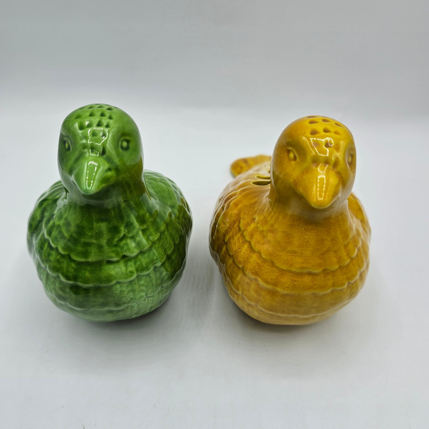 Vintage Yellow and Green Ceramic Flower Frog Birds - Made in Italy