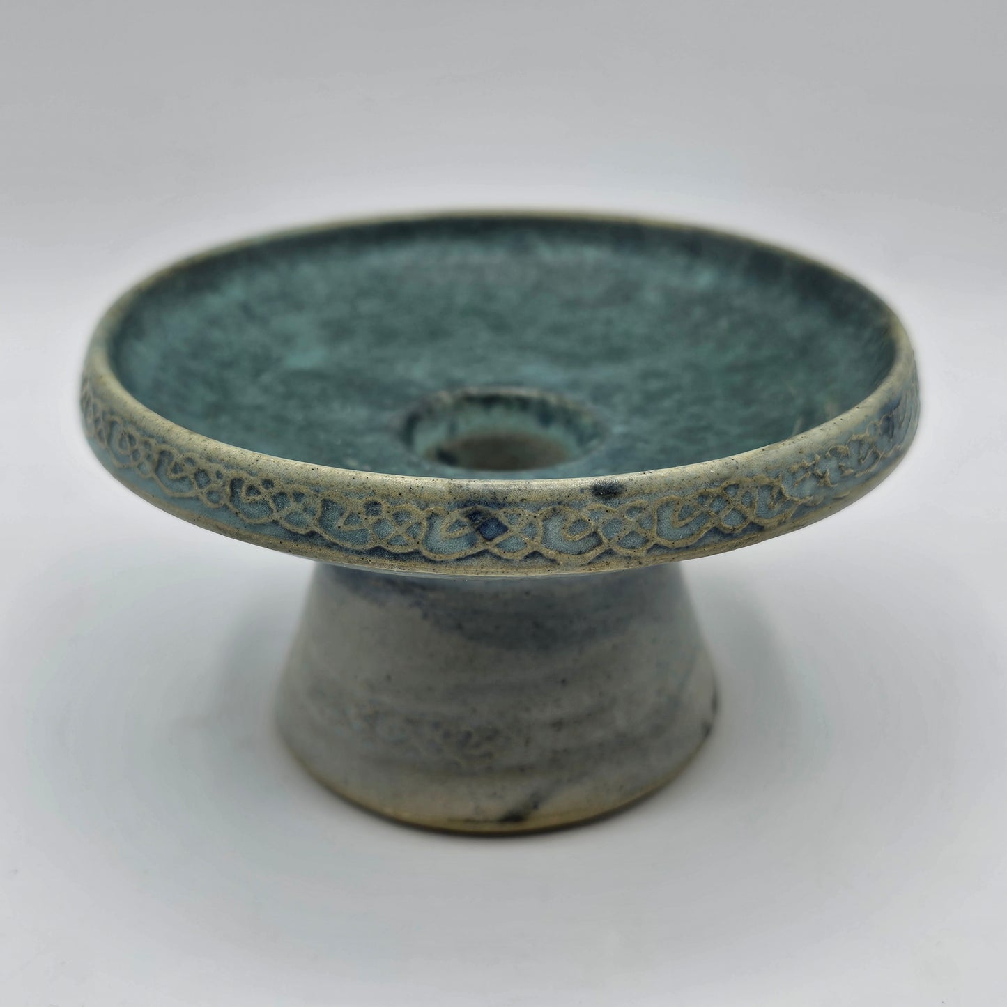 Conwy Art Pottery Celtic Pillar Candle Holder with Celtic Knot Design