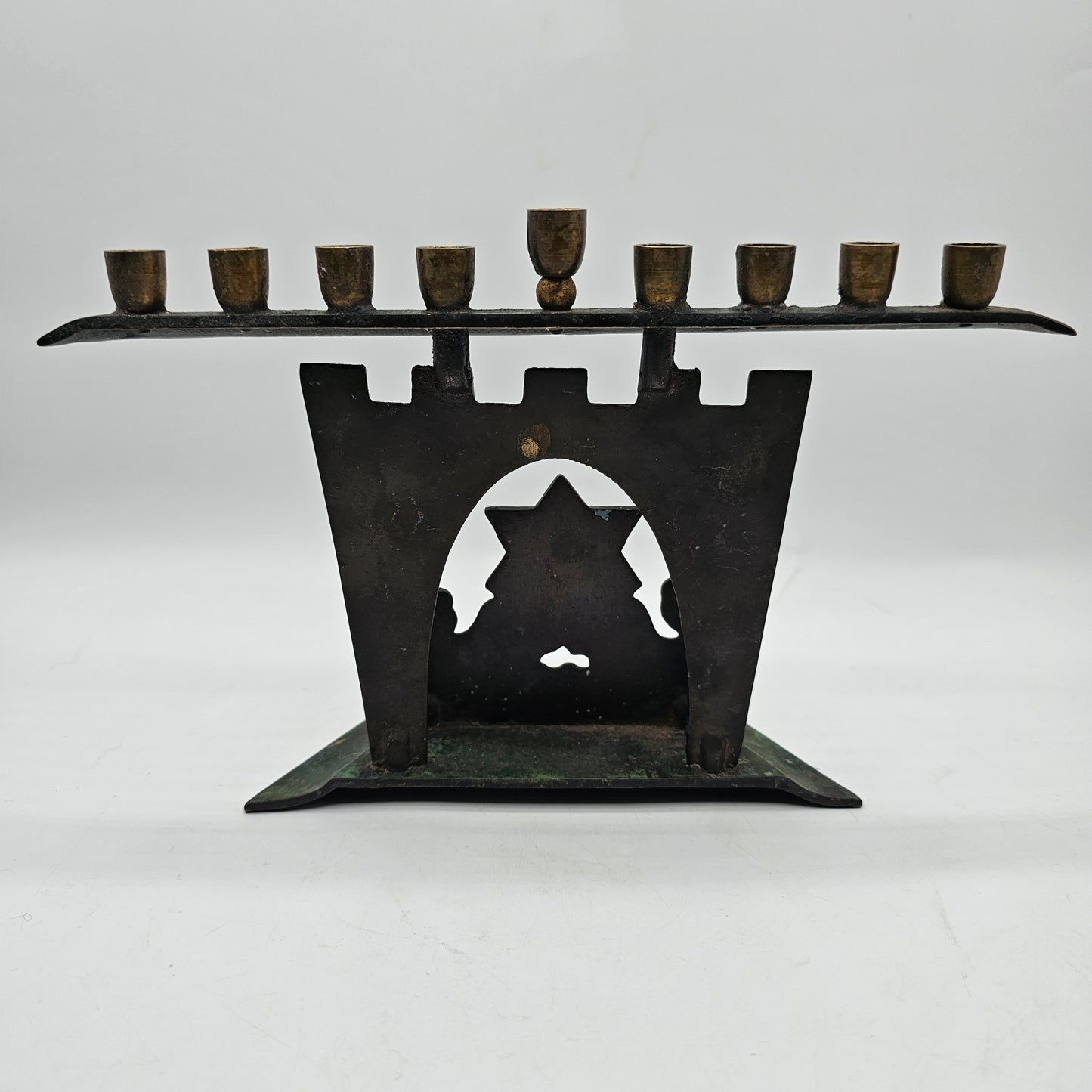 Vintage Solid Brass Painted Menorah for Taper Candles