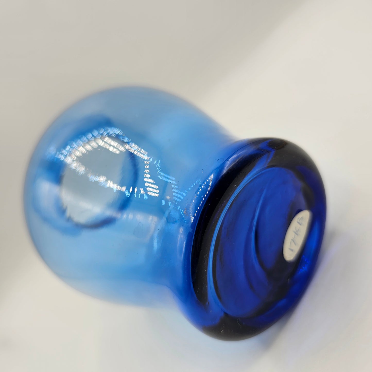 Vintage Hand Blown Ruffle Top Blue Glass Vase