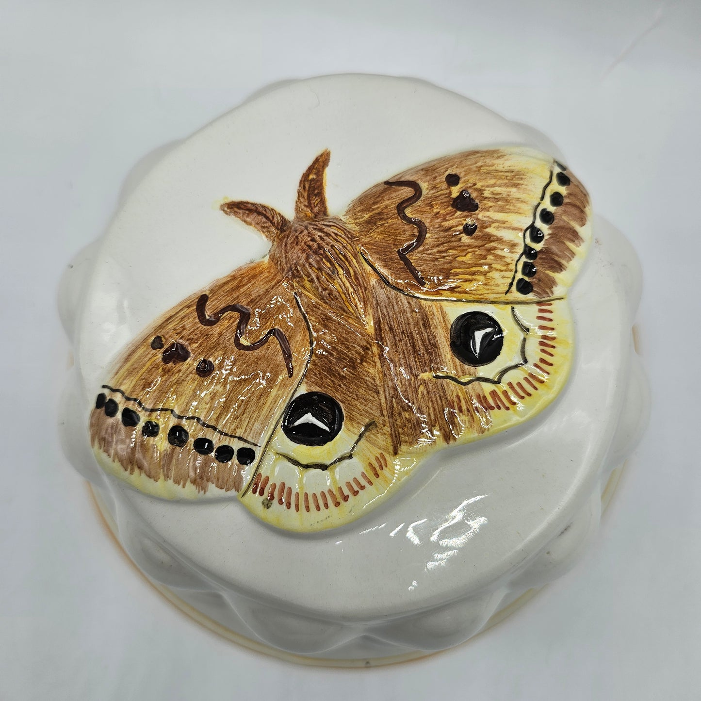 Vintage Hand Painted Ceramic Mold with Silk Moth by ABC Bassano of Italy