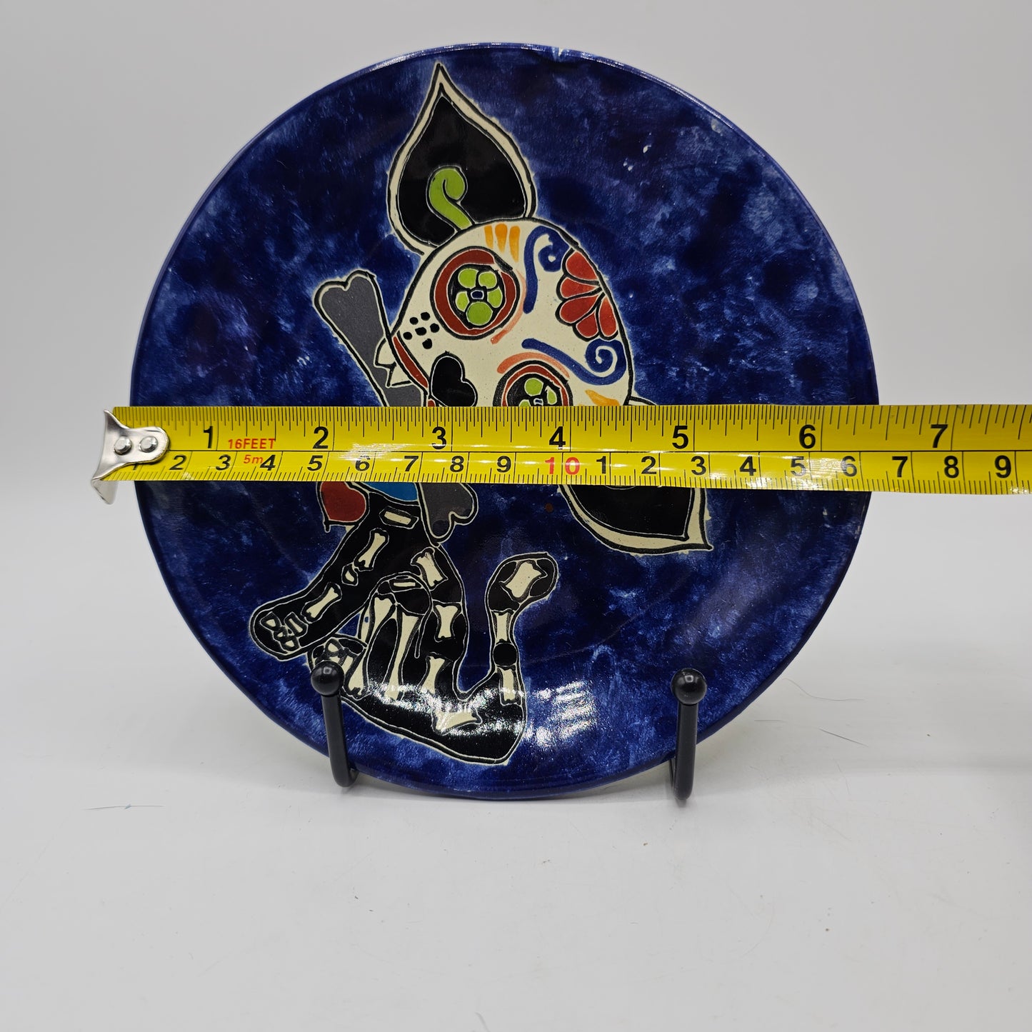 Artisan Signed Mexican Pottery Day of the Dead Decorative Dog Plate by Contreras (Ready to Hang)