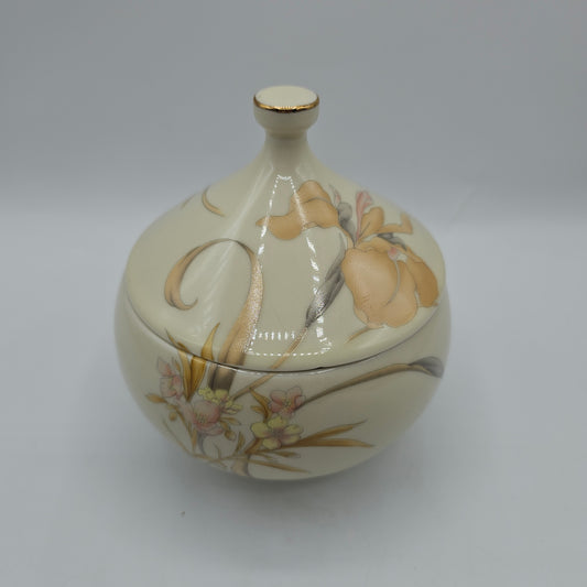 Lidded Vanity Jar with Floral Iris Design by Mikasa