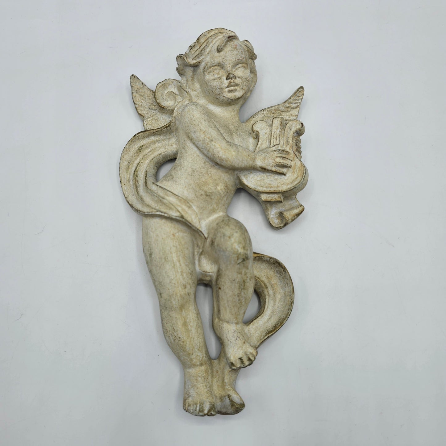 Cherub or Angel Playing Lyre  Wall Decor - Stone Look Resin