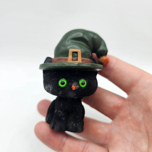 Vintage Hallmark Flocked Black Cat in Witches Hat Figurine (see pictures)
