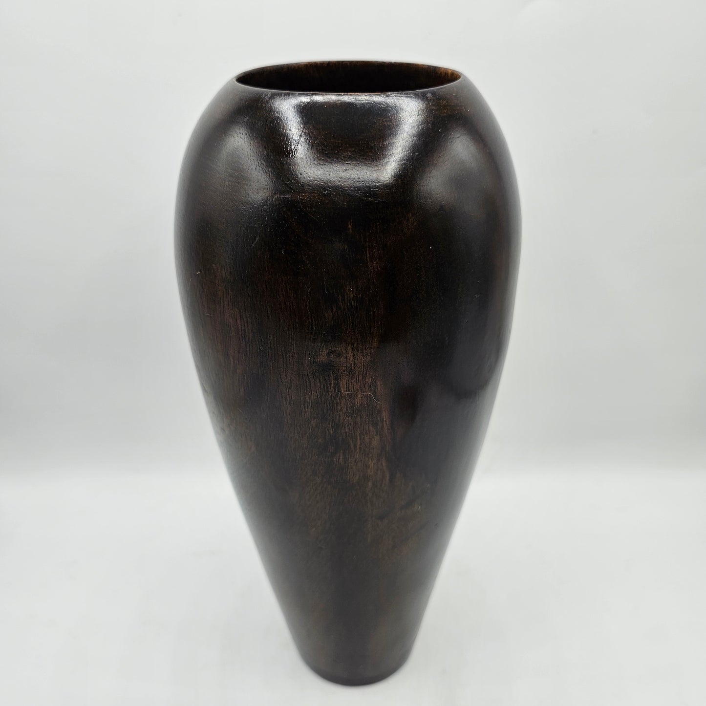 Large Carved Mango Wood Vase - Dark Brown