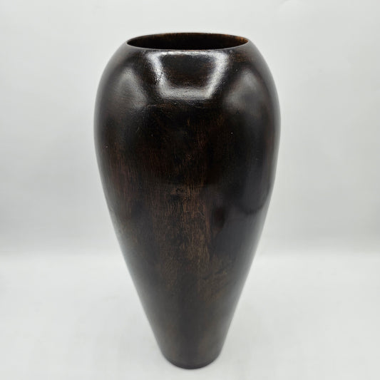 Large Carved Mango Wood Vase - Dark Brown