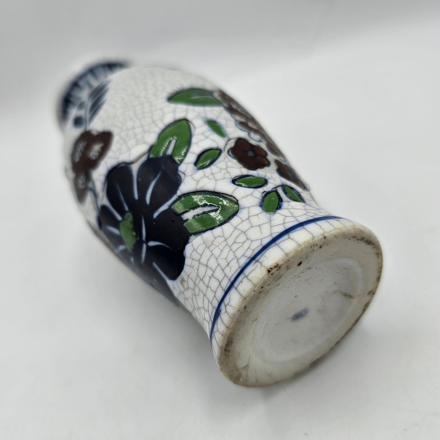Crazed Mosaic Style Vase with Floral Design 5" tall