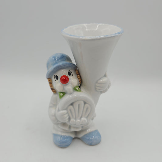 Vintage Fitz and Floyd 1977 Ceramic Clown with French Horn Vase or Planter