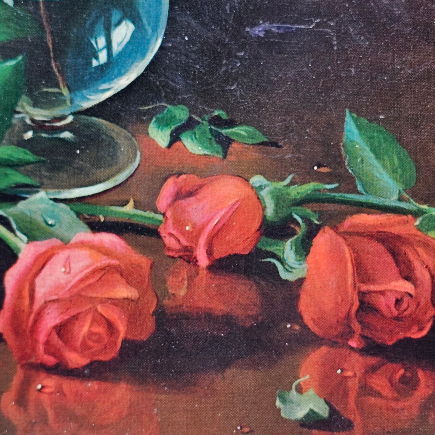 Framed Still Life Lithophane Print of Roses and a Glass