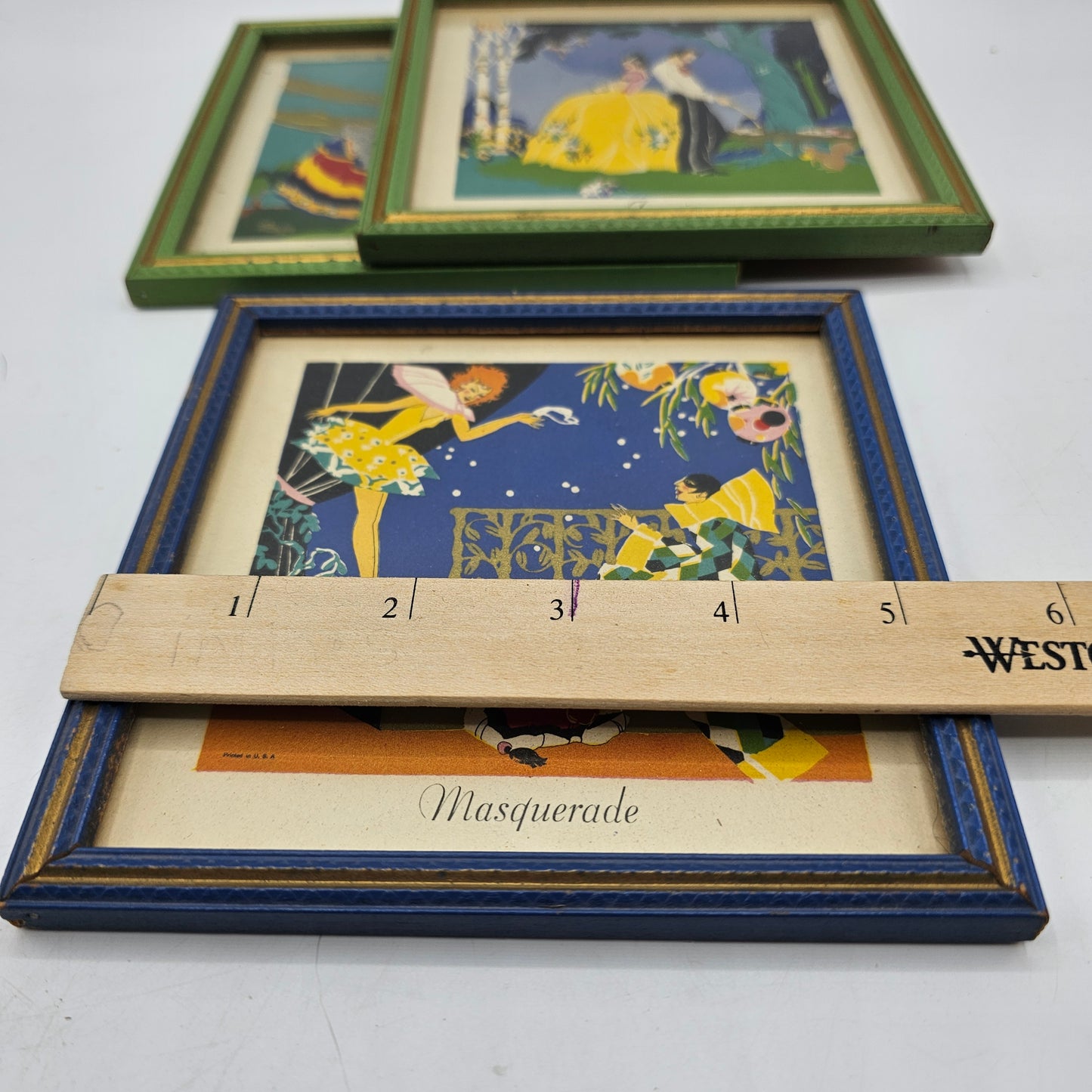 Vintage 1920's Art Deco Square Framed Prints - Set of 3 - Masquerade, Teasing, Senorita