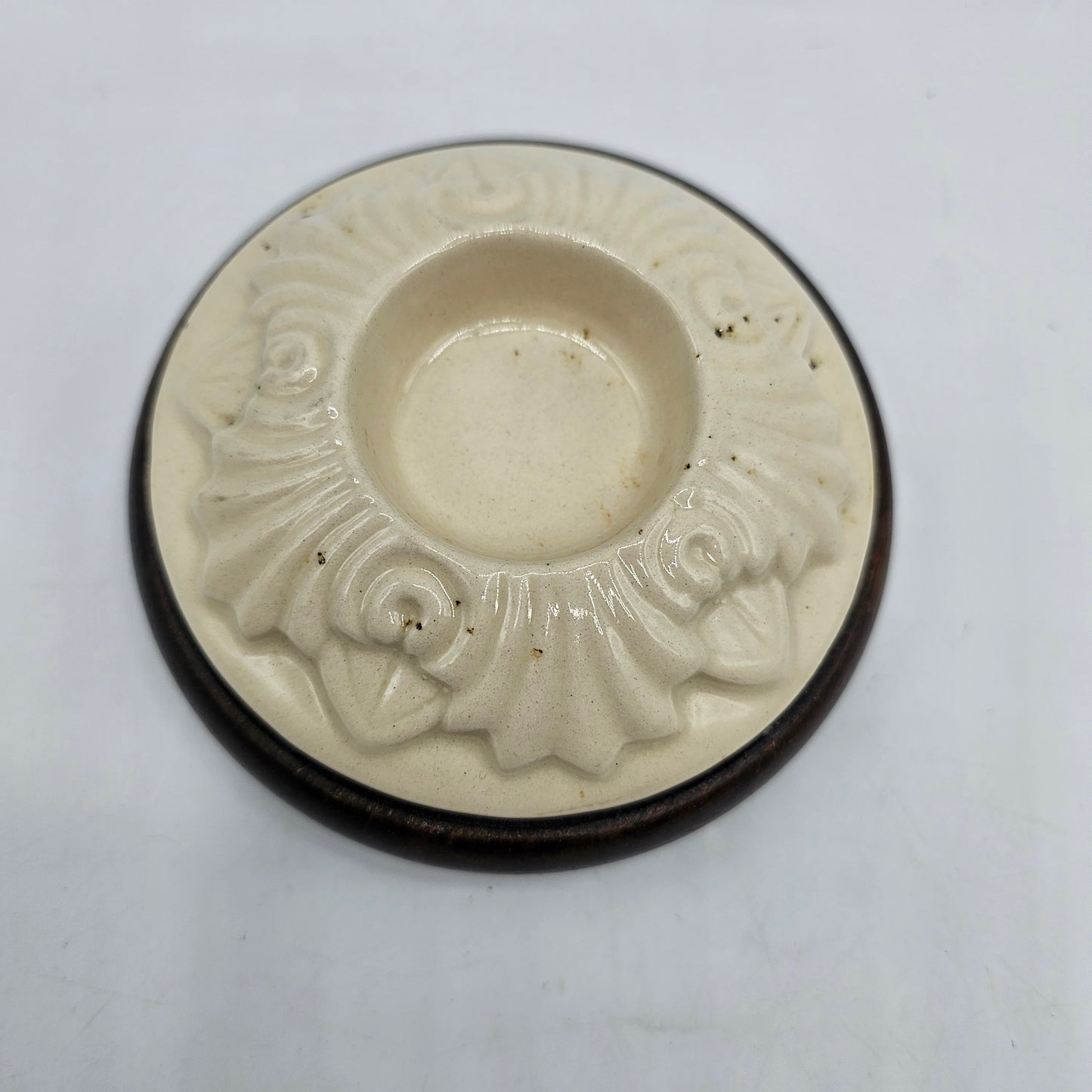 Vintage Aged Ceramic and Wood Tealight or Votive Candle Holder