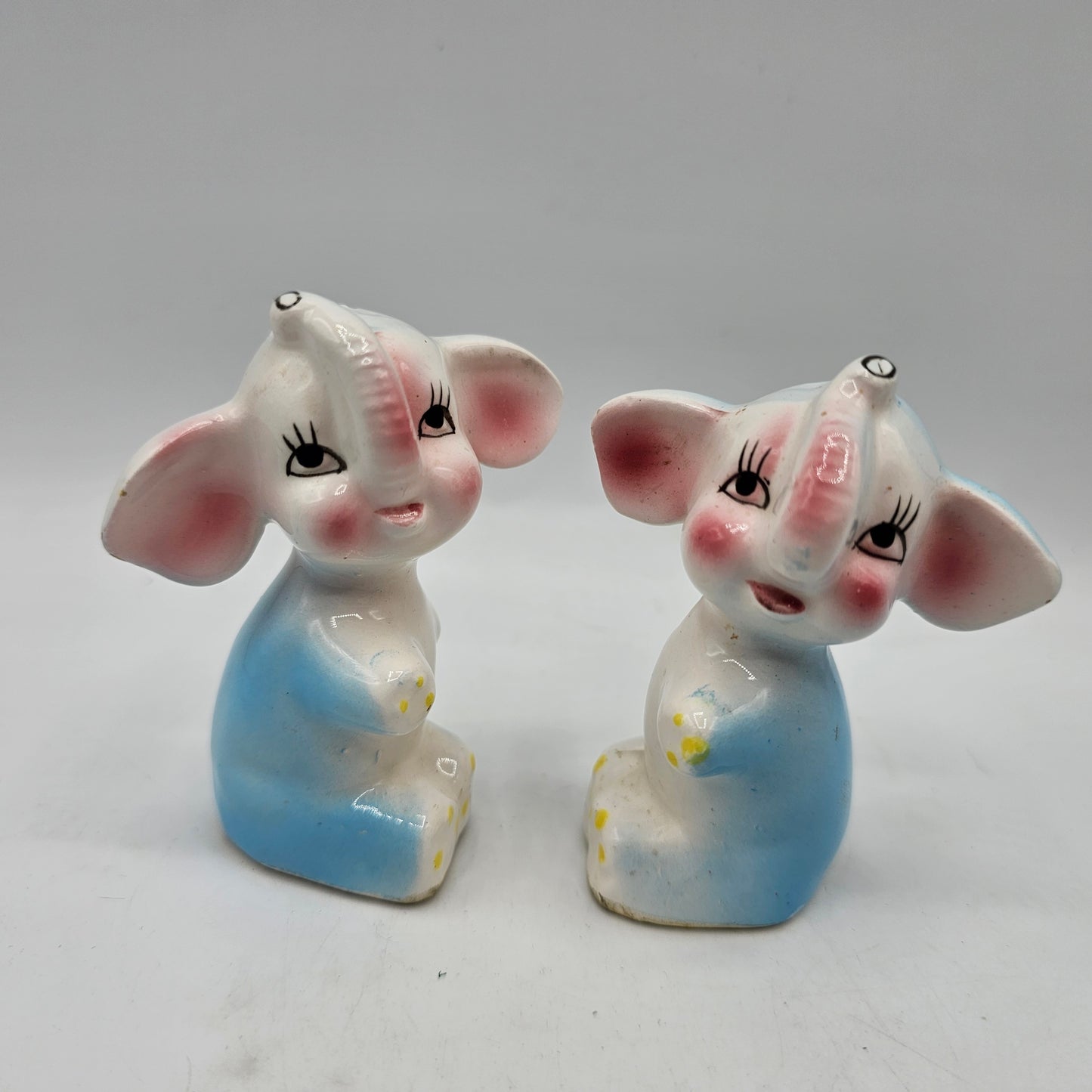 Vintage Japanese Anthropomorphic Pastel Elephant Salt and Pepper Shakers