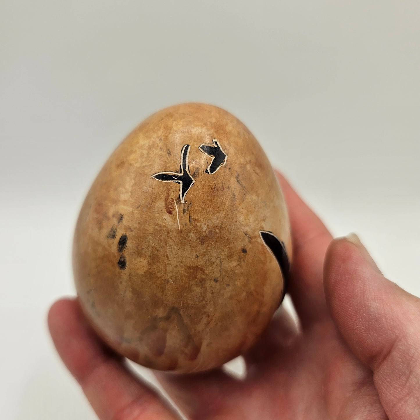 Carved Pink Soapstone Egg with Giraffe - Made in Kenya