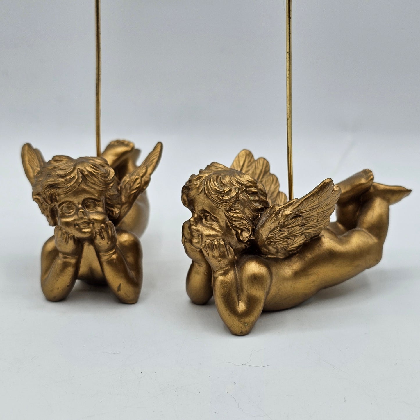 2 Gold Painted Resin Cherb Note or Picture Holder