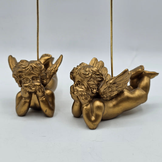 2 Gold Painted Resin Cherb Note or Picture Holder