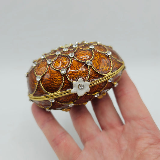 Egg Enameled Metal Trinket Box with Hinged Lid