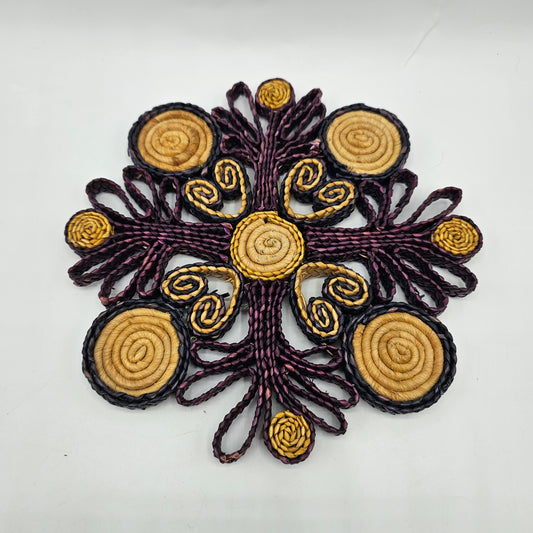 Vintage Woven Wicker Trivet - Purple with Hearts