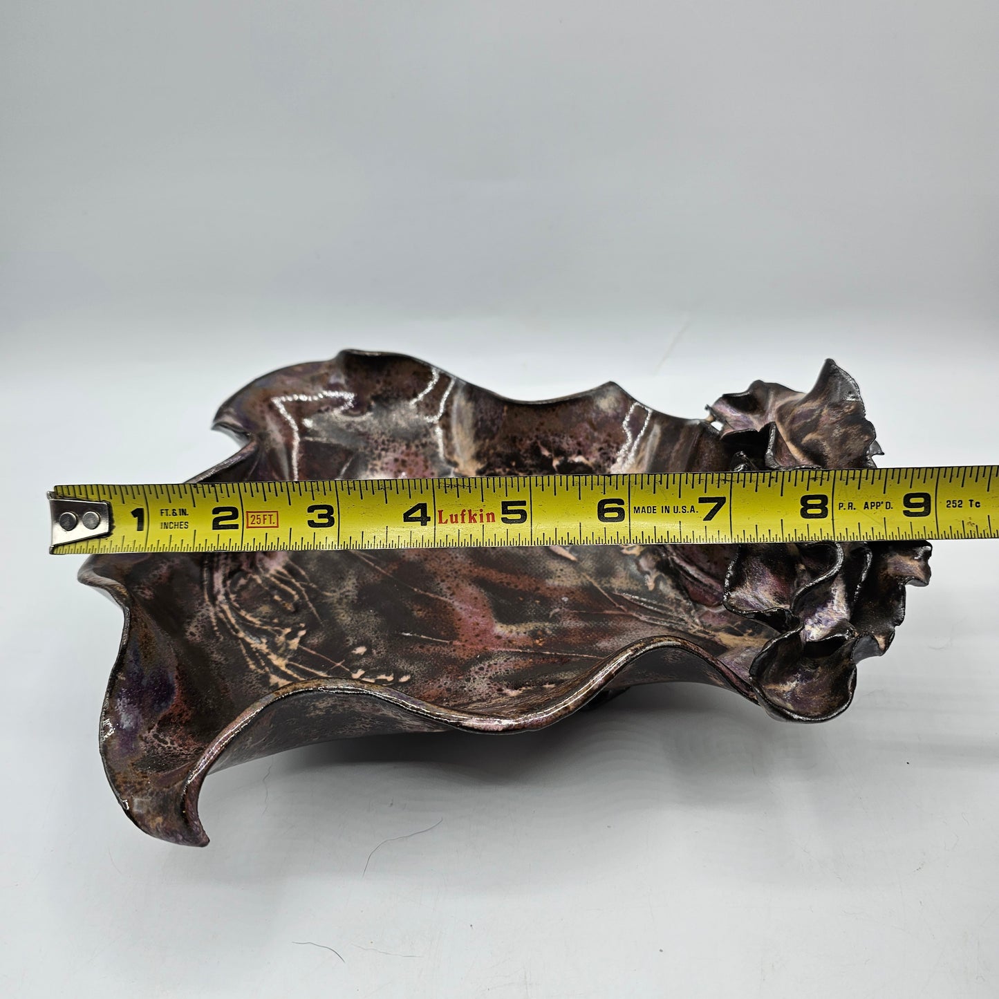 Art Pottery Pear Tray with Ruffle Leaves - Artisan Signed