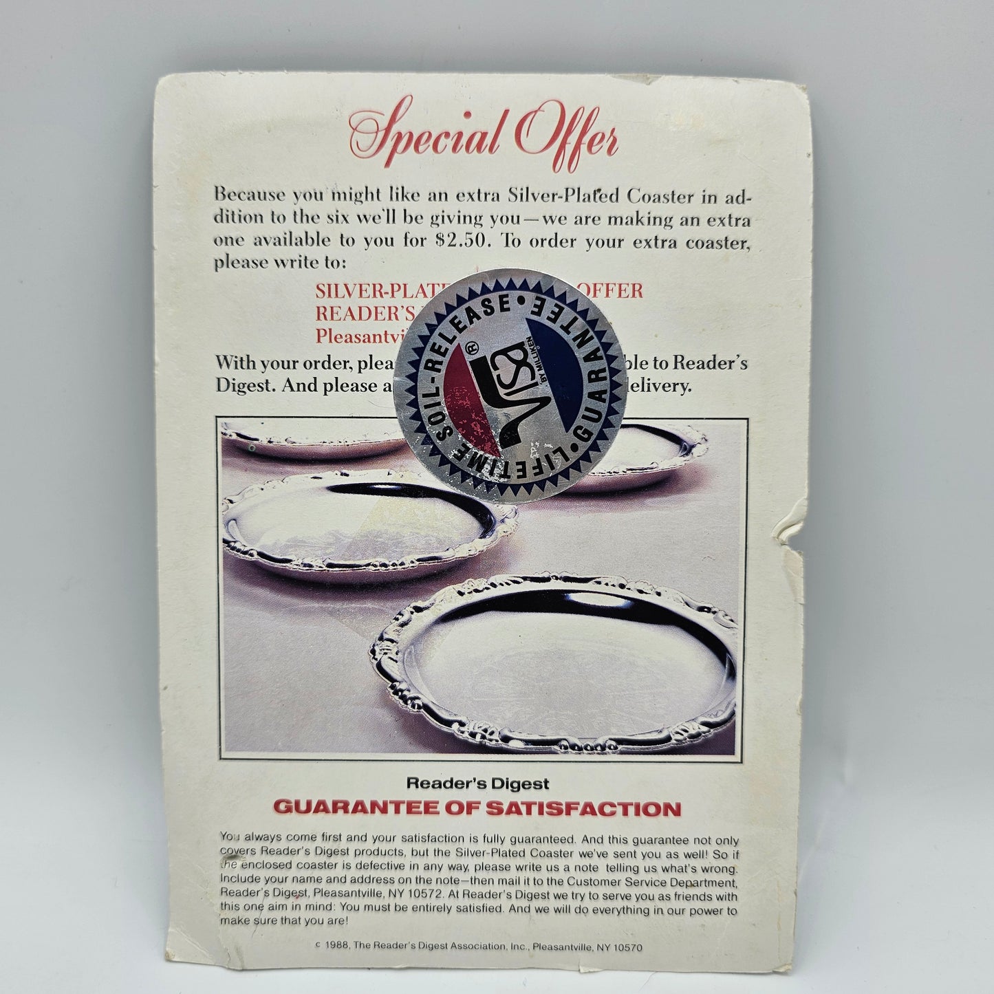 Readers Digest "Gift with Purchase" Silver Plated Coaster in Original Packaging - Made in Italy 1988