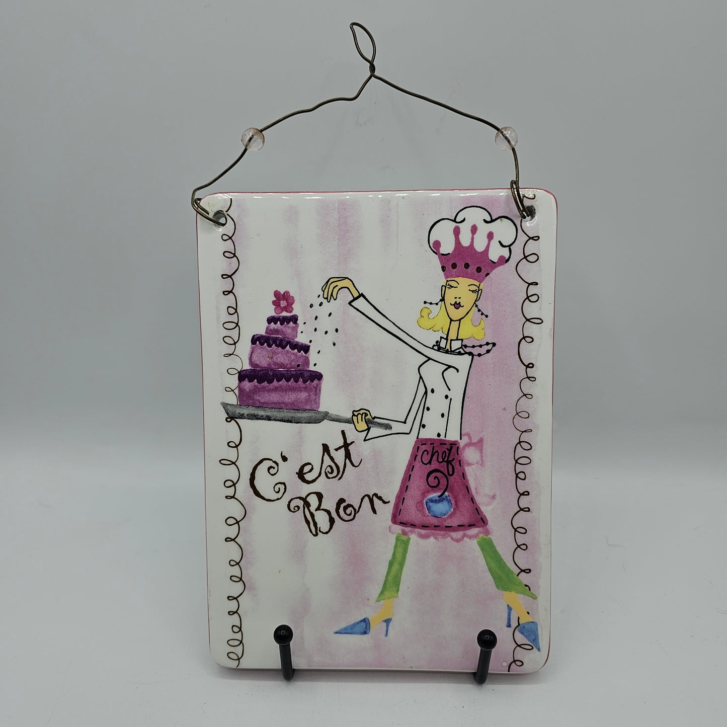 Pretty Baker C'est Bon Cake Wall Hanging Tile with Wire Hanger