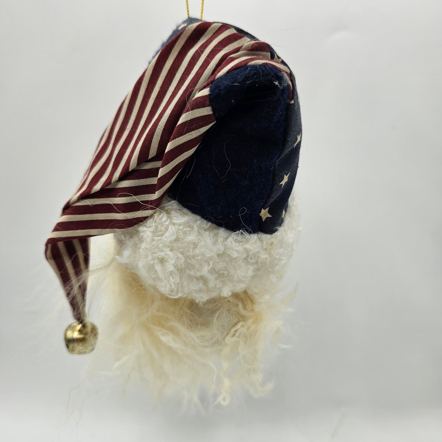 Patriotic Santa Head Christmas Tree Ornament with Flag Hat and Jingle Bell