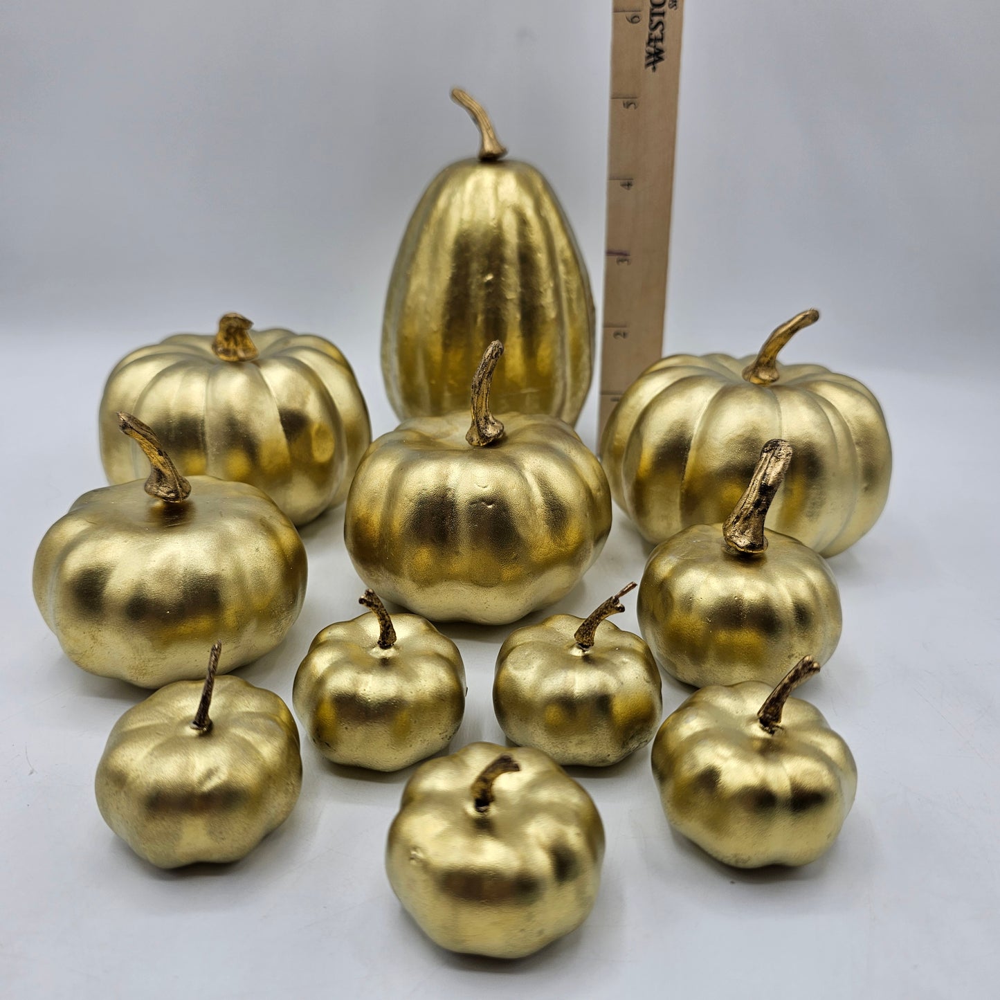 Gold Plastic Decorative Pumpkins / Vase Filler - Set of 11 Assorted Sizes