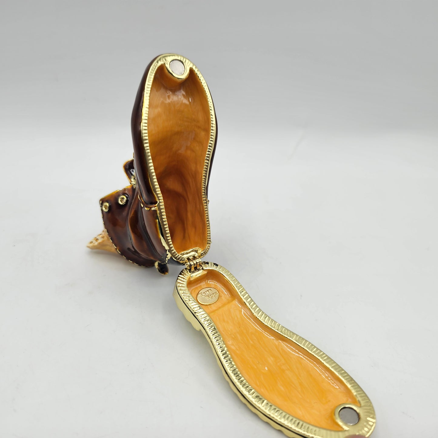 Sleepy Cat in Brown Boot Hinged Trinket Box by Keren Kopal, Limited Edition in Original Box