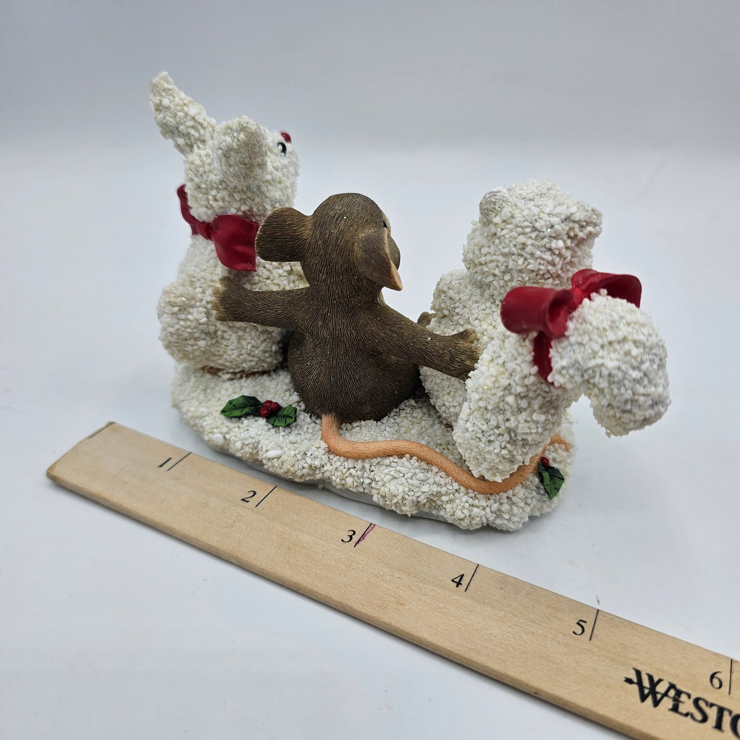 Charming Tails by Fitz and Floyd Frosty Friends Figurine - Mouse Building a Snowman Bunny and Squirrel