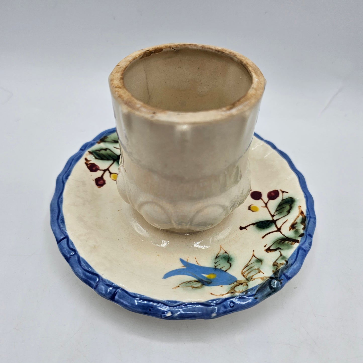 Vintage Nasco Blue Rooster Condiment, Jam Jar or Planter with an Attached Underplate (vintage condition)