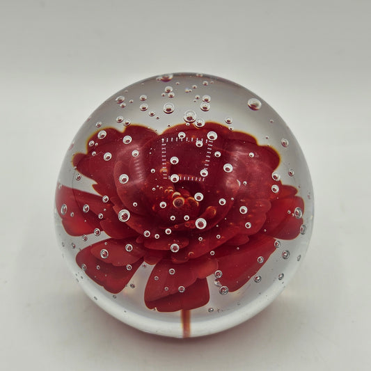 Bullicante Red Rose Glass Paperweight with Polished Base