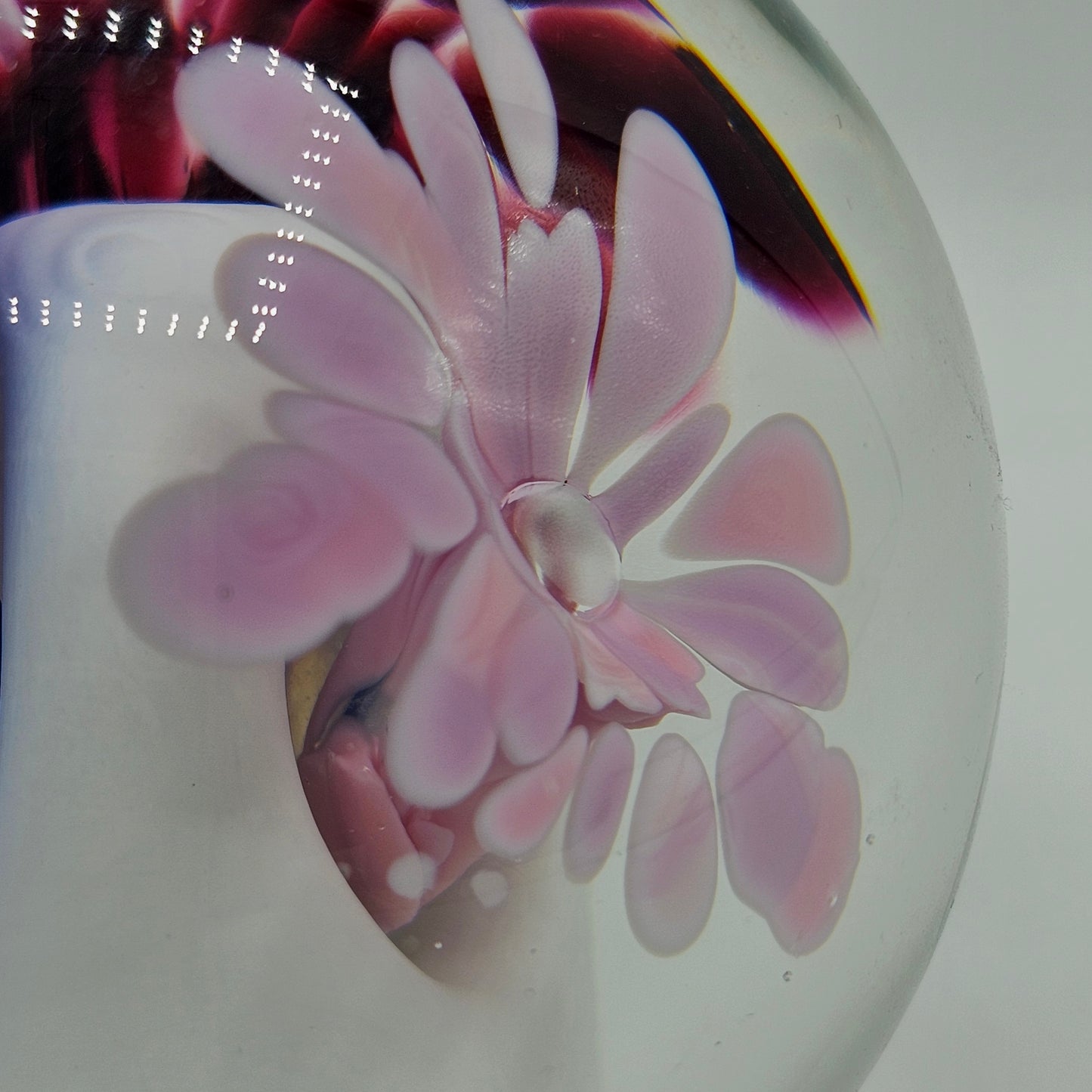 Larson Artisan Glass Floral Paperweight - Signed