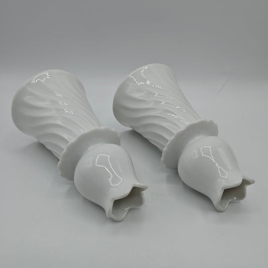 Double Sided White Ceramic Candlesticks with Tulip Top and Swirl