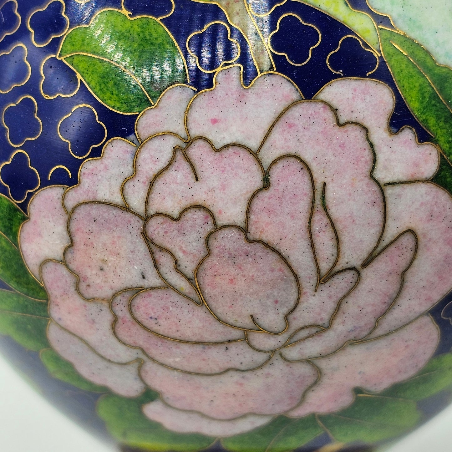 Cloisonne Enamel on Brass Vase with Blue Base