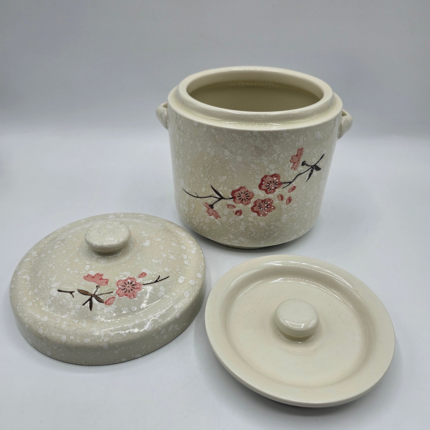 Japanese Cherry Blossom Double Lidded Steamer or Butter Crock