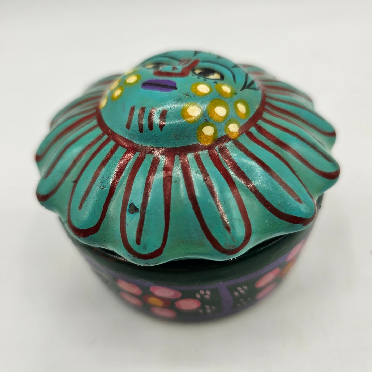 Talavera Mexican Pottery Trinket Box with Sun