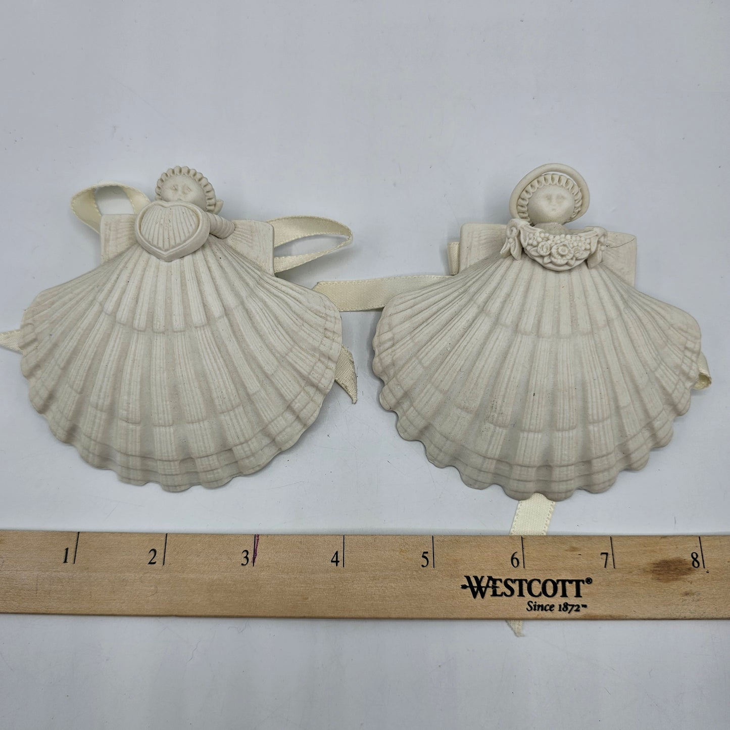Margaret Furlong Bisque Porcelain Seashell Angel Wall Hangings